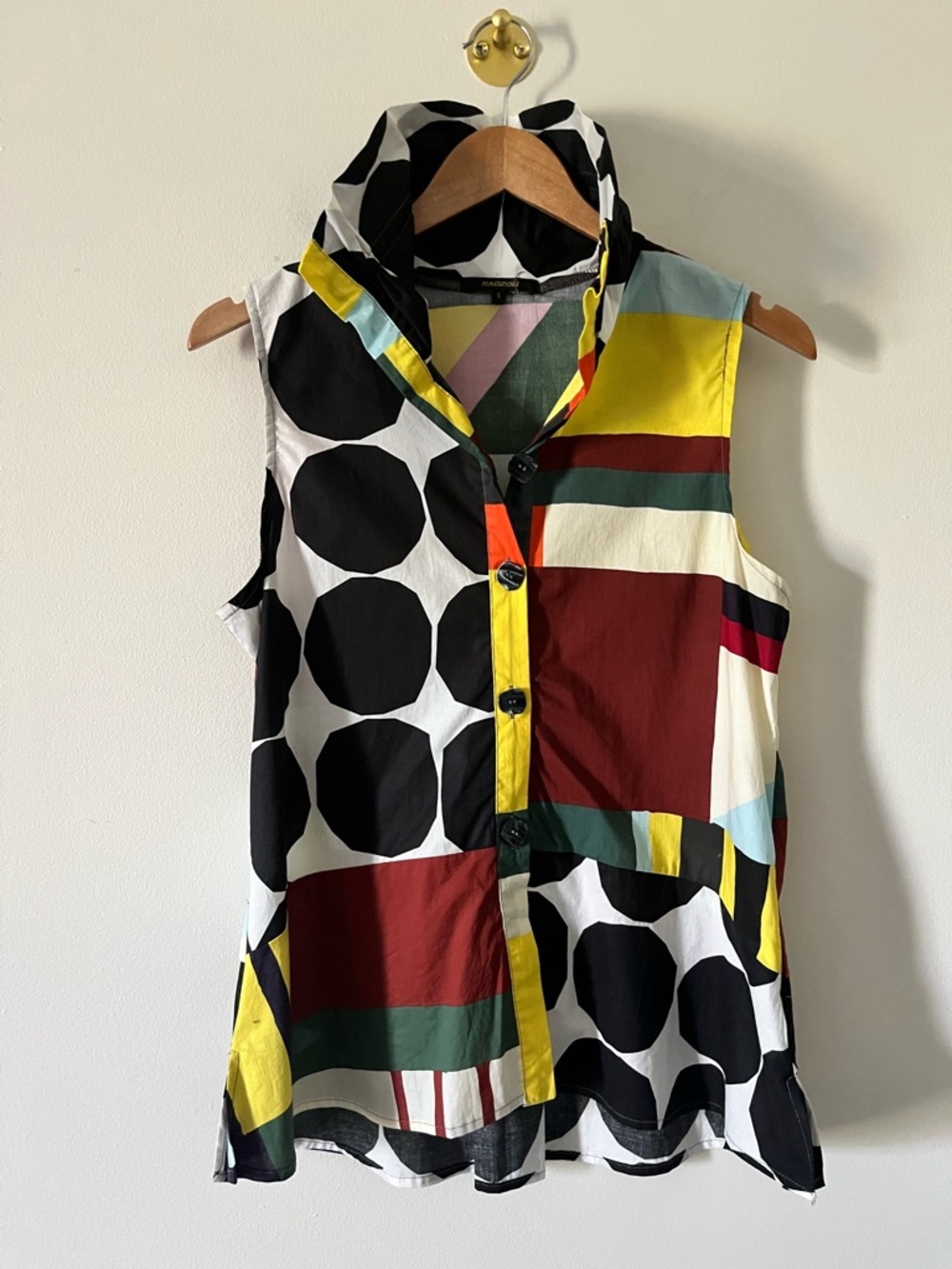 Radzoli Multicolor Sleeveless Button-Down Patchwork Top